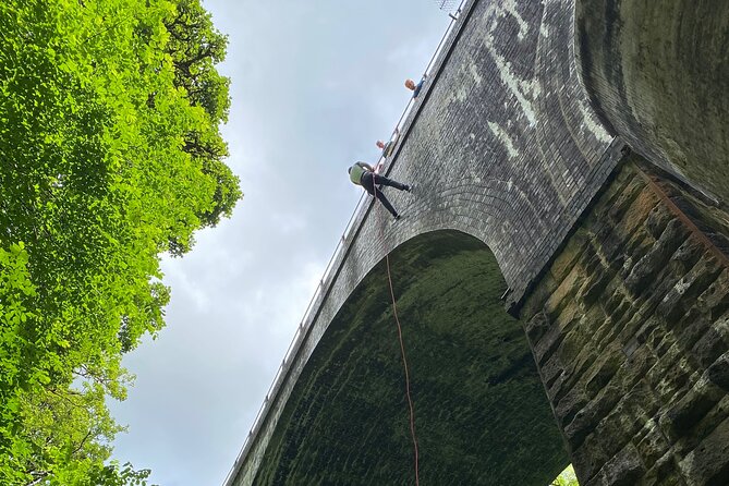 Abseil Experience - Millersdale Derbyshire Peak District - The first step over the edge