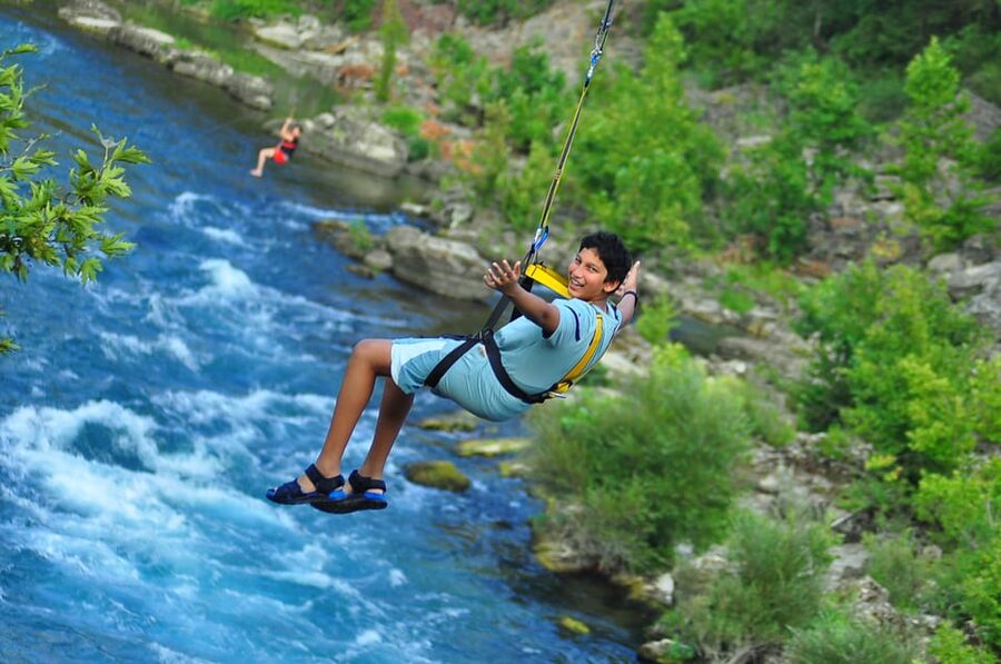 Antalya: Canyoning, Rafting, Quad, Jeep & Zipline with Lunch - Ziplining across the river