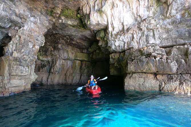 BOAT & KAYAK! Sea Adventure - Snorkeling & Cliff Jumps - Paddling past Pula’s highest cliffs