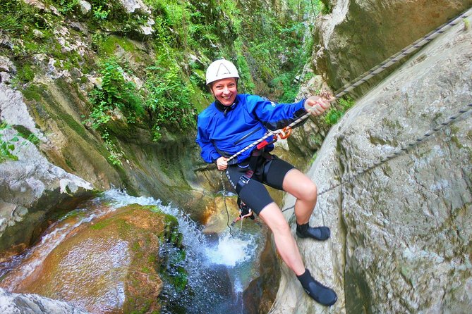 Canyoning Skurda River - Extreme adventure in Kotor City - Rappelling through the waterfall