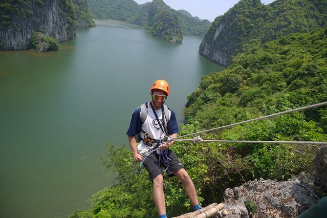 Cat Ba Abseiling Tour - Explore The Biggest Lagoon of Lan Ha Bay - Lan Ha Bay from a limestone cliff