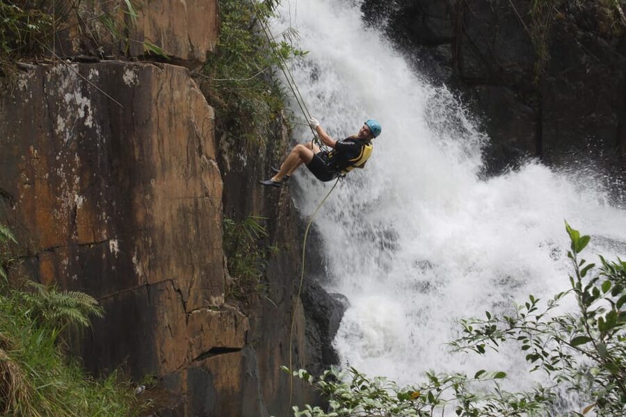 Dalat canyoning tour - The first 18-meter dry abseil