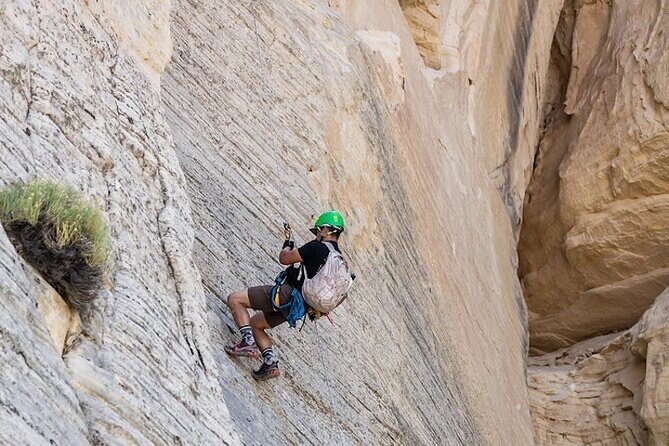 East Zion Elk Heart Cliffs Via Ferrata and Rappelling (3Hr) - Rappelling down into the white-rock slot canyon