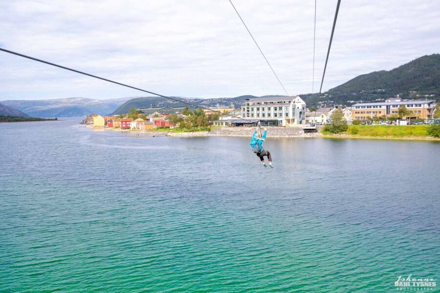 Feel the adrenaline in Mosjøen Zipline - Looking down from the 70 metre launch platform
