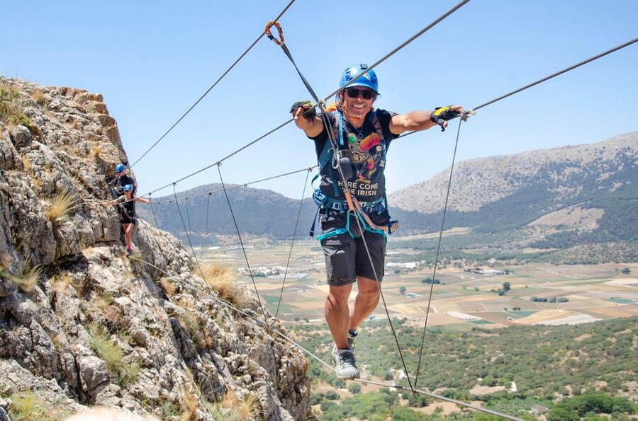 From Granada: Climb Zafarraya's 'Via Ferrata John Hogbin' - Crossing bridges, cables, and the first cliff obstacles