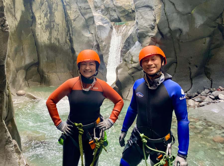Fun Canyoning Activity at the bottom of Mt. Fuji - Lava rock, water chutes, and natural pools
