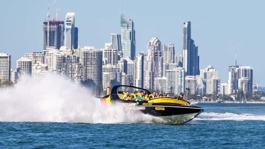 Gold Coast: Extreme Jet Boat Blast Ride - Wave Break Island and the Marine Park setting