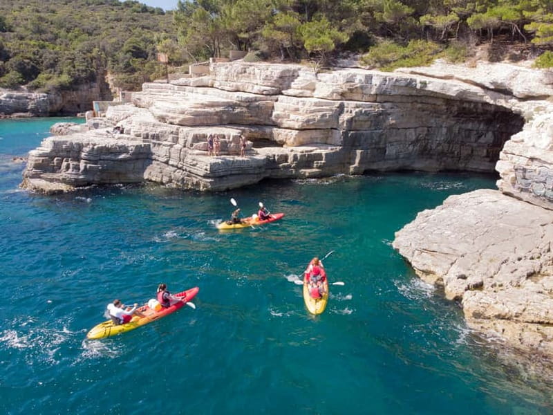Pula: Sea Adventure – Boat, Kayak, Snorkeling & Cliff Jumps - Marina Polesana and the 15-minute speedboat ride