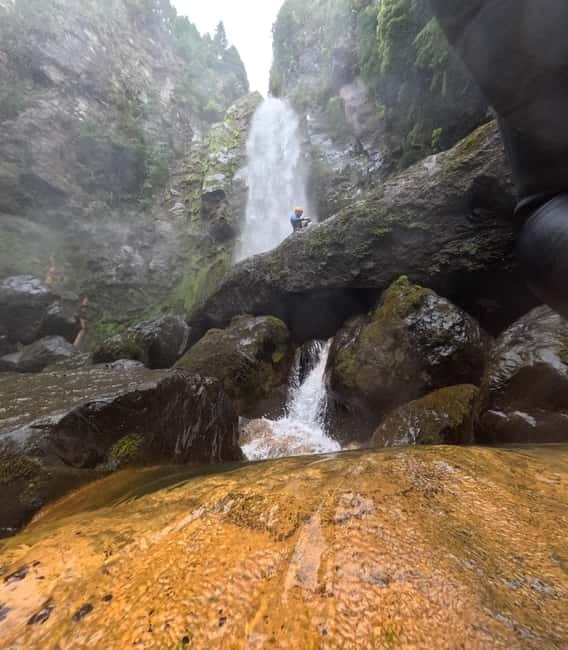 São Miguel, Azores: Ultra AdventurePark Canyoning - The 50-meter waterfall at Vale das Lombadas