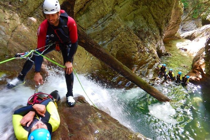 Sports canyoning in the Vercors near Grenoble - Rappelling, jumps, and slides in one route