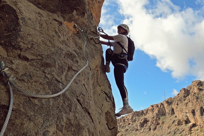 Via Ferrata Gran Canaria: Adventure Route for First Time Climbers - Getting ready at the base of the mountain